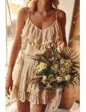 Boho blouse with tassels on straps, beige 4509 - Online store - Boutique